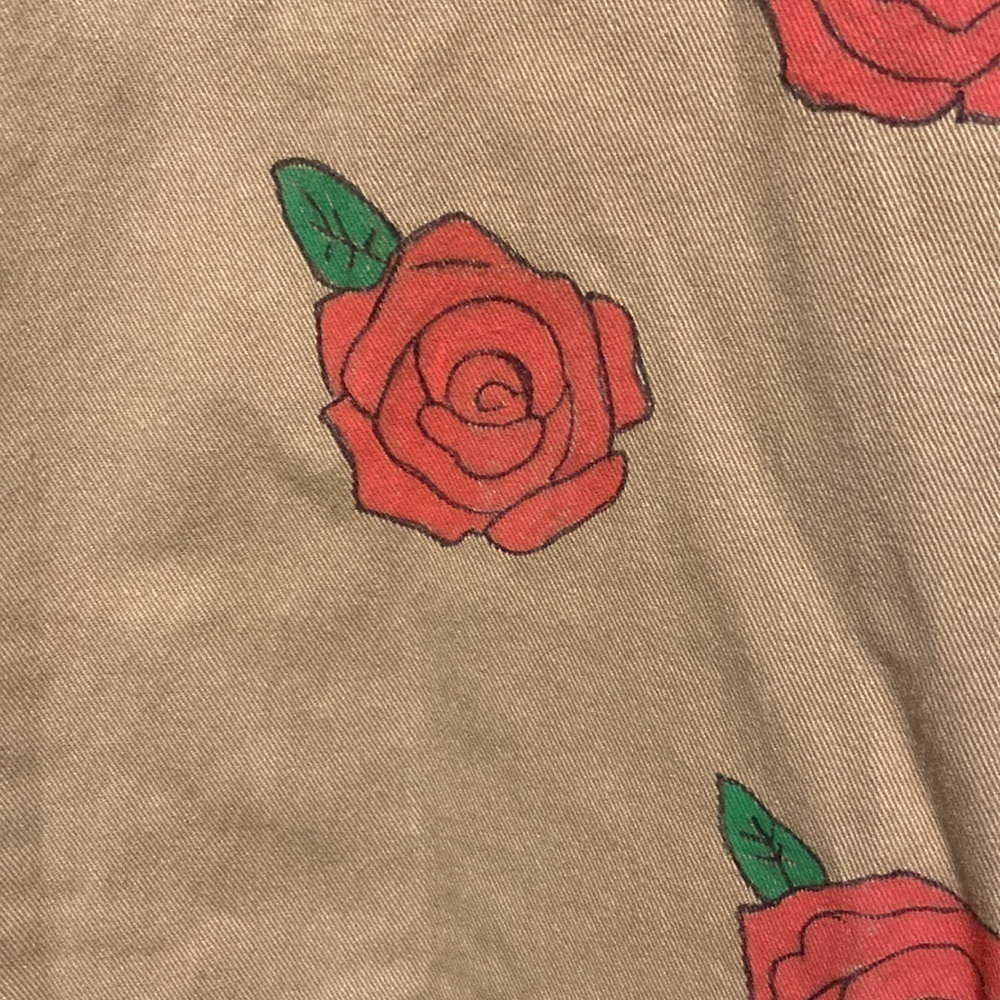 Street Wear Society | Tan Jogger Pants With Red Rose Decor | size Medium - Picture 2 of 6